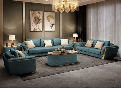 Leather Designer Sofa Couch Upholstery Suite 6pcs. Set Sets Coffee table